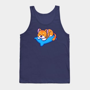 Cute Cat Playing On Pillow Cartoon Tank Top